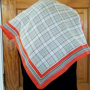 Vintage Silk Scarf Red Green Blue White Plaid